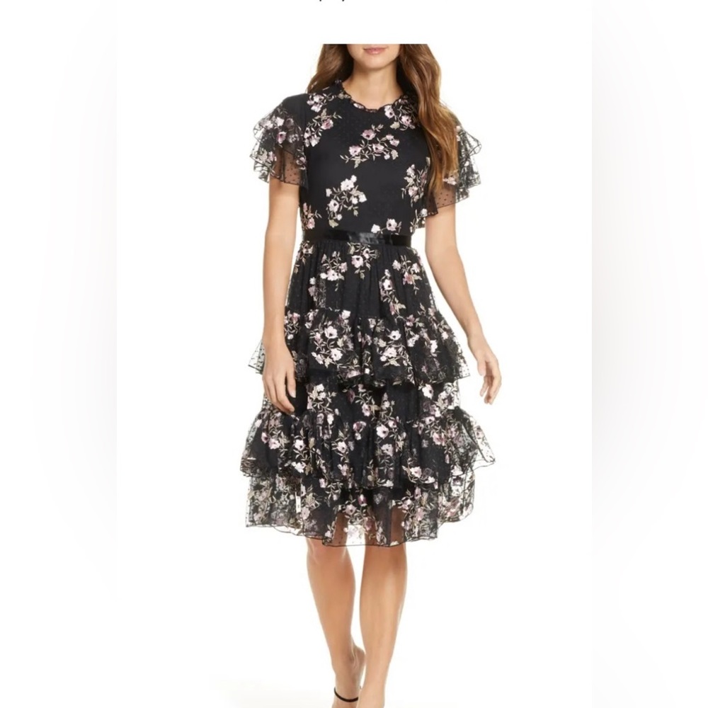 Rachel parcell embroidered tiered mesh dress